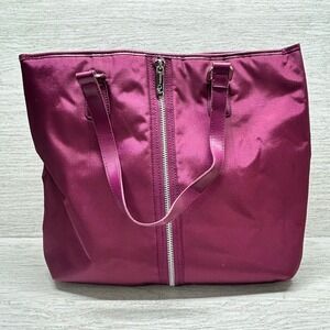 STUDIO by Diane von Furstenberg Tote Bag Plum Nylon Leather Trim Zip Front